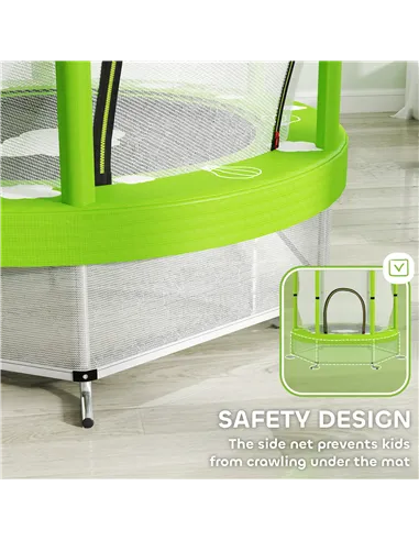 AIYAPLAY 4.6ft Toddler Trampoline w/ Safety Enclosure Net, for Indoor Outdoor Use, Ages 3-6 Years, Green