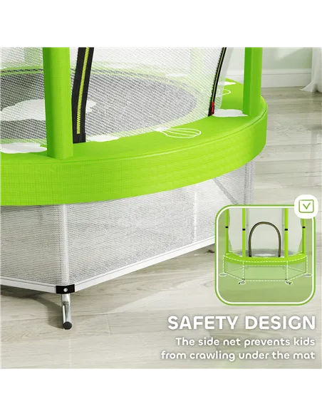 AIYAPLAY 4.6ft Toddler Trampoline w/ Safety Enclosure Net, for Indoor Outdoor Use, Ages 3-6 Years, Green