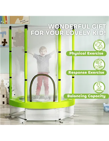 AIYAPLAY 4.6ft Toddler Trampoline w/ Safety Enclosure Net, for Indoor Outdoor Use, Ages 3-6 Years, Green