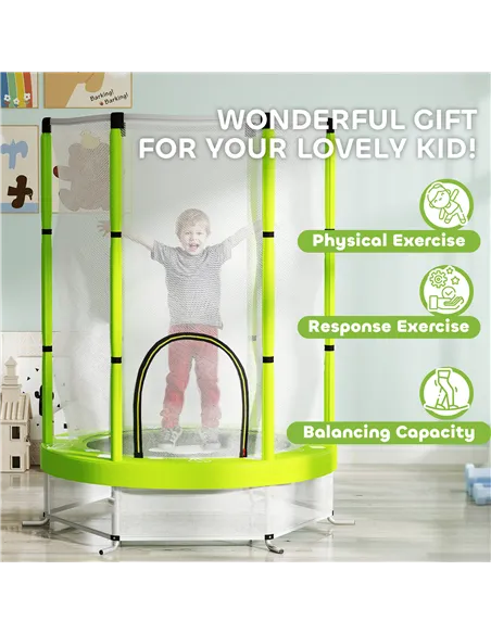 AIYAPLAY 4.6ft Toddler Trampoline w/ Safety Enclosure Net, for Indoor Outdoor Use, Ages 3-6 Years, Green