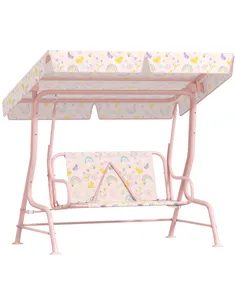 AIYAPLAY Kids Garden Swing Chair with Adjustable Canopy, Safety Belt, 2 Seater Hammock Swing Bench for Patio, Porch, Pink