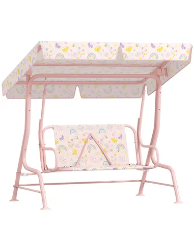 AIYAPLAY Kids Garden Swing Chair with Adjustable Canopy, Safety Belt, 2 Seater Hammock Swing Bench for Patio, Porch, Pink
