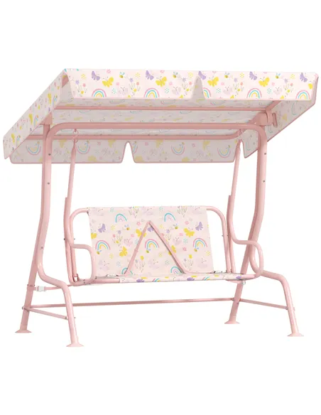 AIYAPLAY Kids Garden Swing Chair with Adjustable Canopy, Safety Belt, 2 Seater Hammock Swing Bench for Patio, Porch, Pink