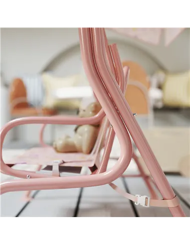 AIYAPLAY Kids Garden Swing Chair with Adjustable Canopy, Safety Belt, 2 Seater Hammock Swing Bench for Patio, Porch, Pink