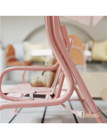 AIYAPLAY Kids Garden Swing Chair with Adjustable Canopy, Safety Belt, 2 Seater Hammock Swing Bench for Patio, Porch, Pink