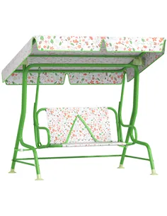AIYAPLAY Kids Garden Swing Chair with Adjustable Canopy, Safety Belt, 2 Seater Hammock Swing Bench for Patio, Porch, Green