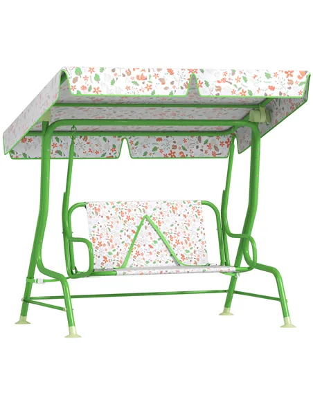 AIYAPLAY Kids Garden Swing Chair with Adjustable Canopy, Safety Belt, 2 Seater Hammock Swing Bench for Patio, Porch, Green