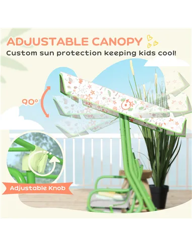 AIYAPLAY Kids Garden Swing Chair with Adjustable Canopy, Safety Belt, 2 Seater Hammock Swing Bench for Patio, Porch, Green