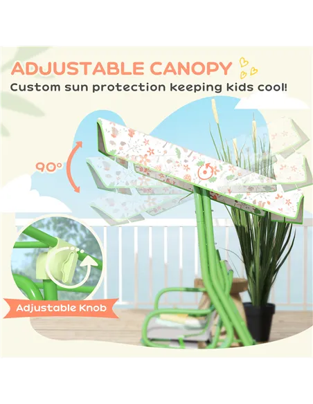 AIYAPLAY Kids Garden Swing Chair with Adjustable Canopy, Safety Belt, 2 Seater Hammock Swing Bench for Patio, Porch, Green