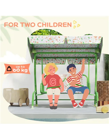AIYAPLAY Kids Garden Swing Chair with Adjustable Canopy, Safety Belt, 2 Seater Hammock Swing Bench for Patio, Porch, Green