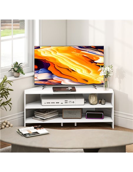 HOMCOM Corner TV Stand with 2 Open Shelves for 47 Inch TV - White