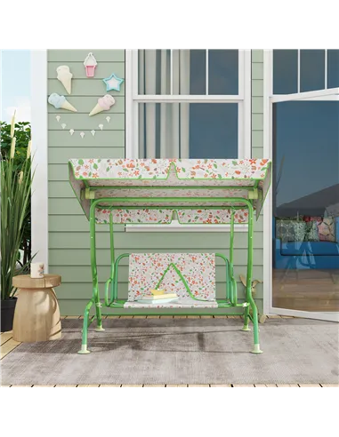 AIYAPLAY Kids Garden Swing Chair with Adjustable Canopy, Safety Belt, 2 Seater Hammock Swing Bench for Patio, Porch, Green