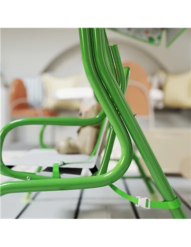 AIYAPLAY Kids Garden Swing Chair with Adjustable Canopy, Safety Belt, 2 Seater Hammock Swing Bench for Patio, Porch, Green