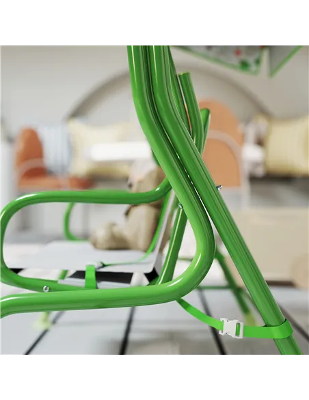 AIYAPLAY Kids Garden Swing Chair with Adjustable Canopy, Safety Belt, 2 Seater Hammock Swing Bench for Patio, Porch, Green