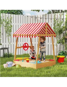 AIYAPLAY Wooden Kids Sandpit Boat Style with Canopy, 4 Seats, Rudder, Bottom Liner, for Children 3-8 Years, Yellow 2