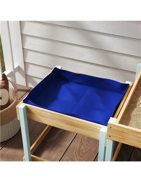 AIYAPLAY 2 PCS Wooden Outdoor Sand and Water Play Tables with Bottom Liner for Kids Aged 3-8 Years Old, Natural Wood Finish