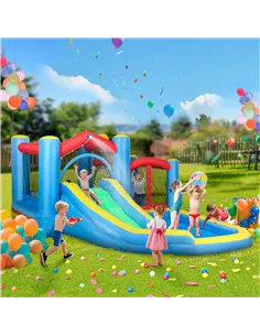 AIYAPLAY Inflatable Bouncy Castle with 550W Blower, Basketball Hoop, Long Slide, Dart Board, Carrying Bag, 385 x 290 x 180 cm 2
