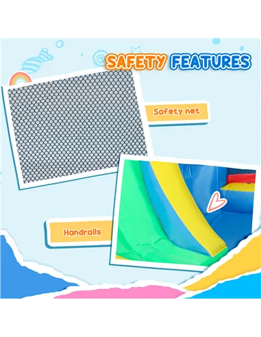 AIYAPLAY Inflatable Bouncy Castle with 550W Blower, Basketball Hoop, Long Slide, Dart Board, Carrying Bag, 385 x 290 x 180 cm