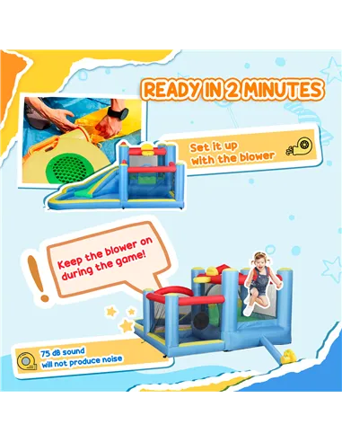 AIYAPLAY Inflatable Bouncy Castle with 550W Blower, Basketball Hoop, Long Slide, Dart Board, Carrying Bag, 385 x 290 x 180 cm