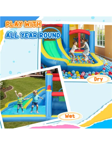 AIYAPLAY Inflatable Bouncy Castle with 550W Blower, Basketball Hoop, Long Slide, Dart Board, Carrying Bag, 385 x 290 x 180 cm