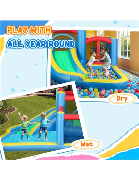 AIYAPLAY Inflatable Bouncy Castle with 550W Blower, Basketball Hoop, Long Slide, Dart Board, Carrying Bag, 385 x 290 x 180 cm