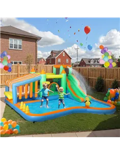 AIYAPLAY 8 in 1 Inflatable Bounce House with 680W Blower, Slide, 2 Pools, Basketball Hoop, Climbing Wall, Water Gun, Ring Toss 2