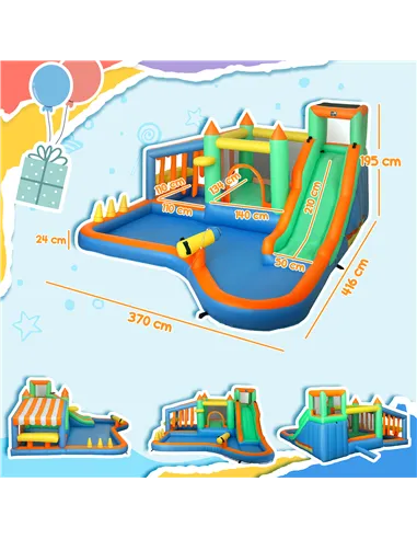 AIYAPLAY 8 in 1 Inflatable Bounce House with 680W Blower, Slide, 2 Pools, Basketball Hoop, Climbing Wall, Water Gun, Ring Toss