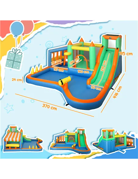 AIYAPLAY 8 in 1 Inflatable Bounce House with 680W Blower, Slide, 2 Pools, Basketball Hoop, Climbing Wall, Water Gun, Ring Toss