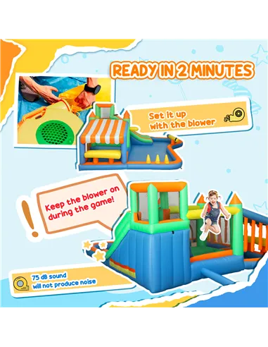 AIYAPLAY 8 in 1 Inflatable Bounce House with 680W Blower, Slide, 2 Pools, Basketball Hoop, Climbing Wall, Water Gun, Ring Toss