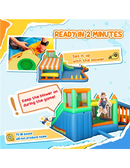 AIYAPLAY 8 in 1 Inflatable Bounce House with 680W Blower, Slide, 2 Pools, Basketball Hoop, Climbing Wall, Water Gun, Ring Toss