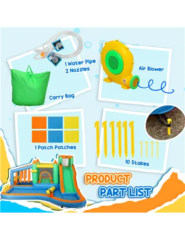 AIYAPLAY 8 in 1 Inflatable Bounce House with 680W Blower, Slide, 2 Pools, Basketball Hoop, Climbing Wall, Water Gun, Ring Toss