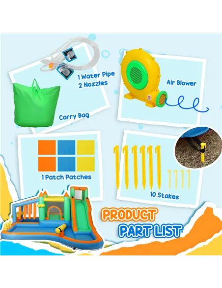 AIYAPLAY 8 in 1 Inflatable Bounce House with 680W Blower, Slide, 2 Pools, Basketball Hoop, Climbing Wall, Water Gun, Ring Toss