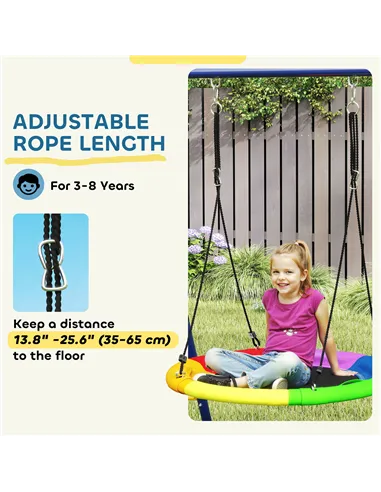 AIYAPLAY 6 in 1 Metal Kids Swing Set with 3 Swings, Climbing Ladder & Net, Basketball Hoop, for Ages 3-8