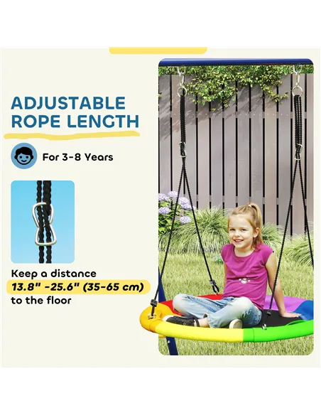 AIYAPLAY 6 in 1 Metal Kids Swing Set with 3 Swings, Climbing Ladder & Net, Basketball Hoop, for Ages 3-8