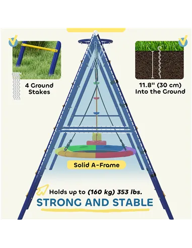 AIYAPLAY 6 in 1 Metal Kids Swing Set with 3 Swings, Climbing Ladder & Net, Basketball Hoop, for Ages 3-8