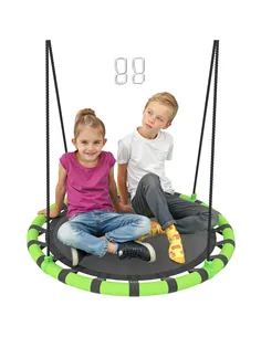 AIYAPLAY 100cm Diameter Kid Nest Swing Seat with Height Adjustable Ropes for Outdoor, Indoor, Black/Green