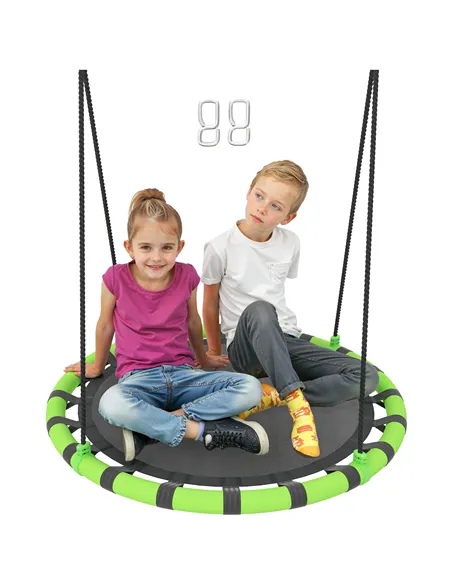 AIYAPLAY 100cm Diameter Kid Nest Swing Seat with Height Adjustable Ropes for Outdoor, Indoor, Black/Green