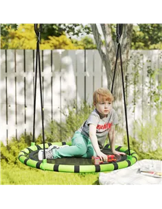 AIYAPLAY 100cm Diameter Kid Nest Swing Seat with Height Adjustable Ropes for Outdoor, Indoor, Black/Green 2