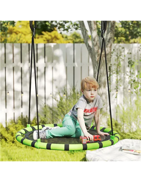 AIYAPLAY 100cm Diameter Kid Nest Swing Seat with Height Adjustable Ropes for Outdoor, Indoor, Black/Green