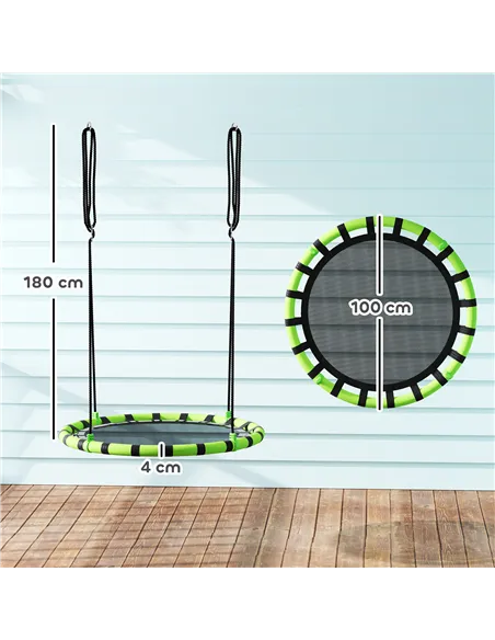 AIYAPLAY 100cm Diameter Kid Nest Swing Seat with Height Adjustable Ropes for Outdoor, Indoor, Black/Green