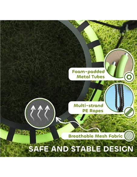 AIYAPLAY 100cm Diameter Kid Nest Swing Seat with Height Adjustable Ropes for Outdoor, Indoor, Black/Green
