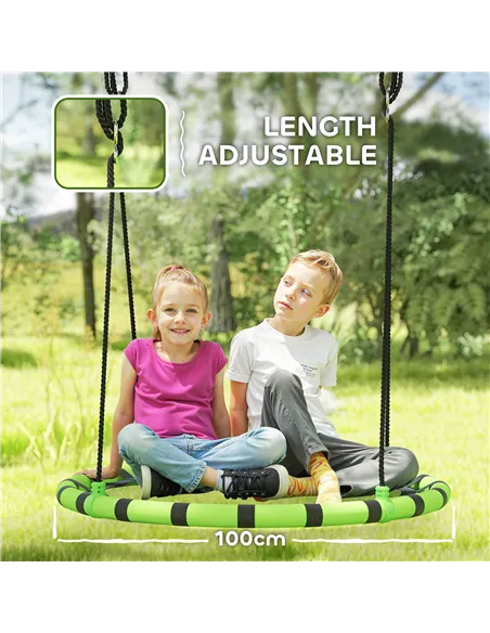 AIYAPLAY 100cm Diameter Kid Nest Swing Seat with Height Adjustable Ropes for Outdoor, Indoor, Black/Green