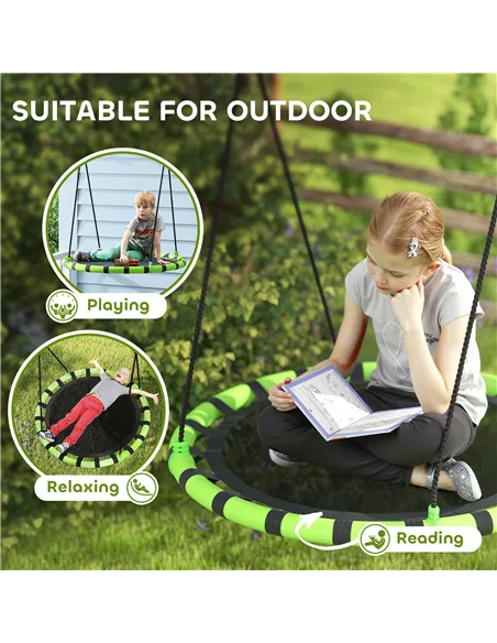 AIYAPLAY 100cm Diameter Kid Nest Swing Seat with Height Adjustable Ropes for Outdoor, Indoor, Black/Green