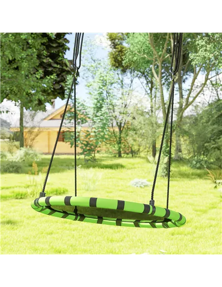 AIYAPLAY 100cm Diameter Kid Nest Swing Seat with Height Adjustable Ropes for Outdoor, Indoor, Black/Green