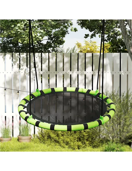 AIYAPLAY 100cm Diameter Kid Nest Swing Seat with Height Adjustable Ropes for Outdoor, Indoor, Black/Green