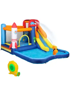 AIYAPLAY 5 in 1 Bouncy Castle for Children with 550W Blower, Water Slide, Splash Pool, Jumping Area, Climbing Wall, Cannon