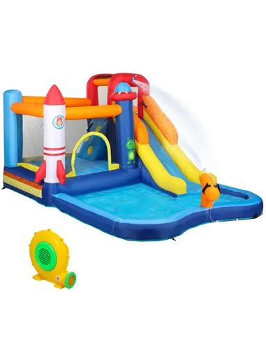 AIYAPLAY 5 in 1 Bouncy Castle for Children with 550W Blower, Water Slide, Splash Pool, Jumping Area, Climbing Wall, Cannon