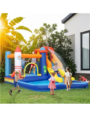 AIYAPLAY 5 in 1 Bouncy Castle for Children with 550W Blower, Water Slide, Splash Pool, Jumping Area, Climbing Wall, Cannon