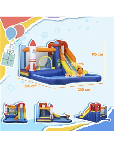 AIYAPLAY 5 in 1 Bouncy Castle for Children with 550W Blower, Water Slide, Splash Pool, Jumping Area, Climbing Wall, Cannon