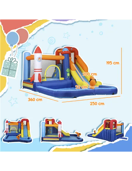 AIYAPLAY 5 in 1 Bouncy Castle for Children with 550W Blower, Water Slide, Splash Pool, Jumping Area, Climbing Wall, Cannon